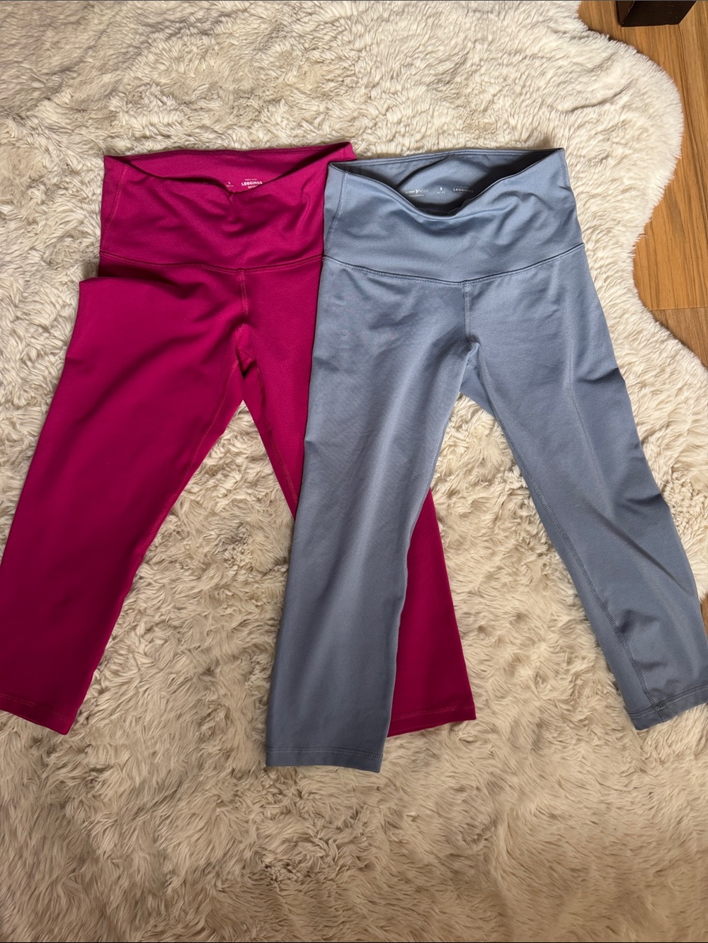 High-Waist Active Capri Leggings - Magenta and Light Blue Small Petite Bundle